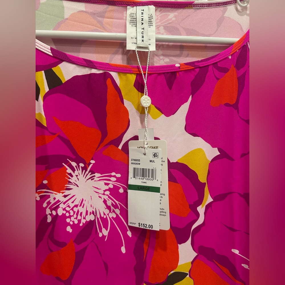 GoRgEoUs 🩷PINK🩷 TRINA TURK Cover up Dress Tunic SZ L. NWT - Picture 4 of 4
